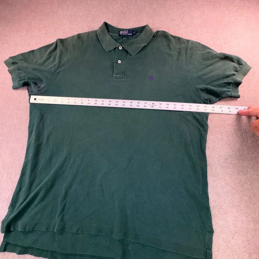Polo Ralph Lauren Shirt Mens XL Green Short Sleeve Pique Cotton Purple Pony Logo